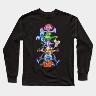 Terrifying totem formed by the most famous Halloween monsters Long Sleeve T-Shirt